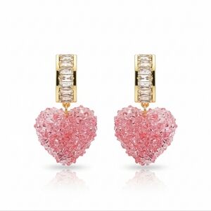 🆕️ Swarovski Inspired Pink Crystal Heart Hoop Earrings